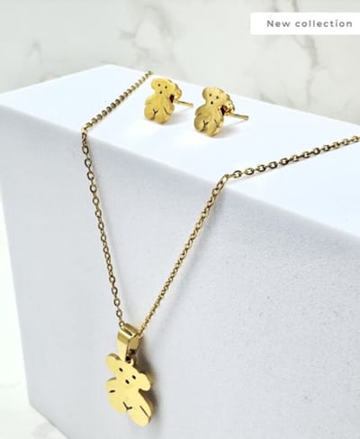sieraden set - ketting met oorbellen - kleur goud - oorstekers met beer - ketting met hanger beer - bedel - RVS - luxe set -stainless steel en nikkelfree - cadeau - kerst kado - mam - moeder - waterproof - nieuwe collectie