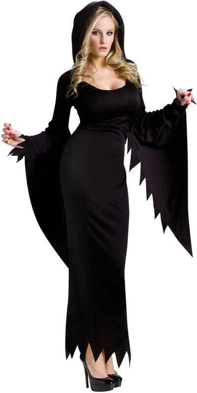 Fun World Halloween Jurk voor Dames Heks Gothic Kostuum Vampieren Jurk Dames Carnavalskleding Dames Halloween Kostuum Volwassenen Halloween Kostuum Dames Verkleedkleren Volwassenen - Polyester - Zwart - 1-Delig Jurk met Capuchon - Maat S/M