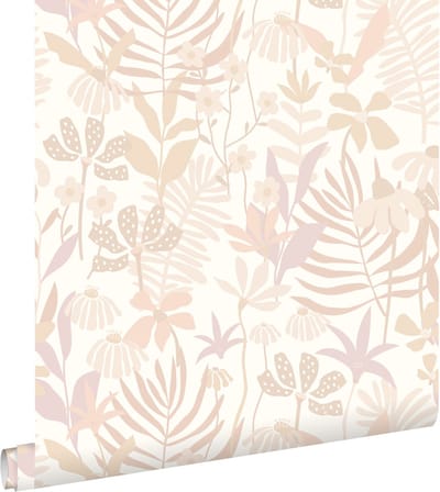 ESTAhome behang tropische bladeren en bloemen beige - 50 x 900 cm - 130995