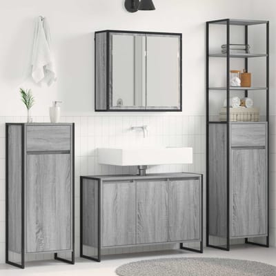 vidaXL - Badkamermeubel - Set - 4 - st - Grijs - Sonoma - Bewerkt - hout