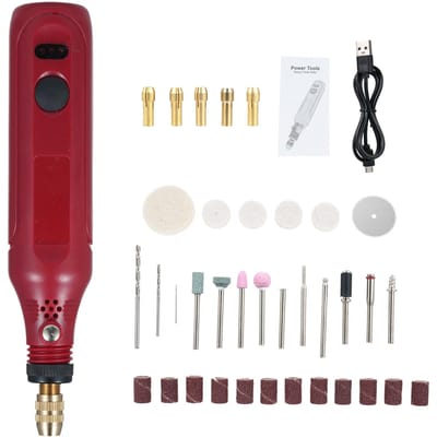 Mini Kit d'Outil Rotatif 3.7V Mini Meuleuse avec 3 Vitesses Variables 197 Pièces Accessoires Meuleuse Électrique 36Pcs rouge