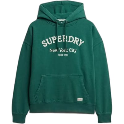 Superdry Luxe Casual Geborduurde Relaxed Hoodie Green Grootte: 34