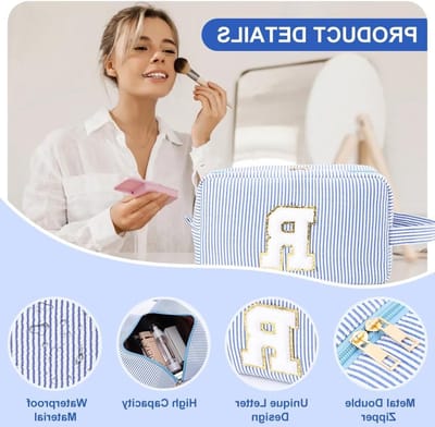 Cosmetica Reistas met Ribbelpatroon in Blauw, Inclusief Kleine Make-up Tas, Perfect Cadeau voor Vrouwen en Vriendinnen