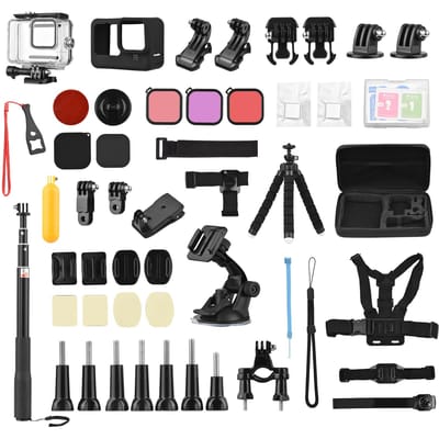 Andoer Kit d'accessoires pour caméra d'action ensemble d'accessoires pour caméra de sport avec boîtier étanche en Silicone noir