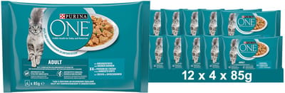 PURINA ONE Adult nat kattenvoer, malse stukjes in saus met vis (12 x 4 x 85g)