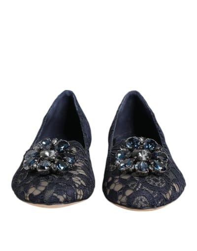 Dolce & Gabbana Blauwe Taormina Kant Kristallen Ballerina's