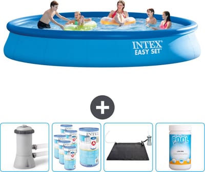 Intex Rond Opblaasbaar Easy Set Zwembad - 457 x 84 cm - Blauw - Inclusief Pomp Filters - Solar Mat - Chloor
