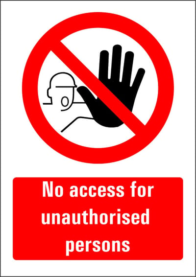 No access for unauthorised persons sticker 210 x 297 mm