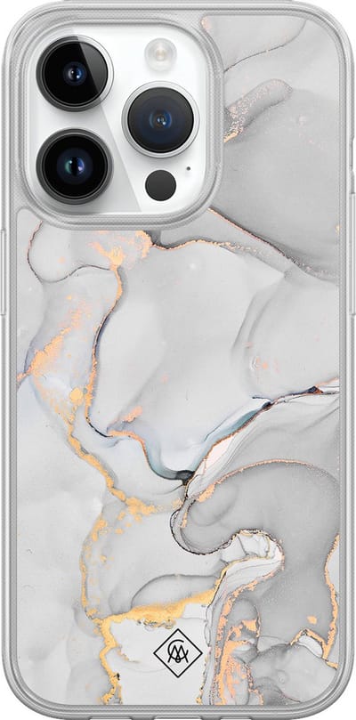 Casimoda® hoesje - Geschikt voor iPhone 14 Pro - Marmer Grijs - 2-in-1 case - Schokbestendig - Marble design - Verhoogde randen - Grijs, Transparant