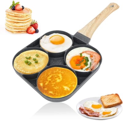 Omeletpan met 4 gaten - Eierpan Koekenpan - Ontbijt Bereiden - Antiaanbaklaag - 30 x 24 cm - Zwart