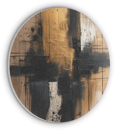 Akoestisch wandpaneel rond 50x50 cm - Vilt schilderij Modern - Zwart - Goud - Verf - Ronde akoestische panelen - Geluidsdempende wanddecoratie - Geluidsisolatie wandcirkel - Muurdecoratie geluidspanelen