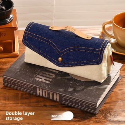 Trousse en jean niche boîte à fournitures pour filles de collège grande capacité simple rétro sac à crayons bleu jeans
