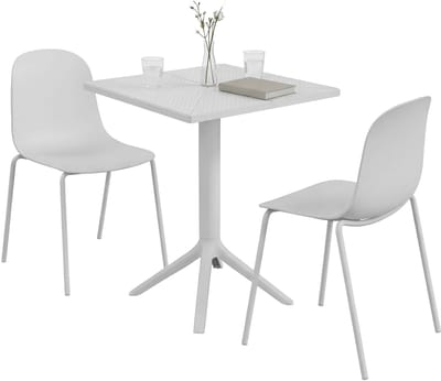 CLP Nerra tuinmeubelset - 2 stapelstoelen - vierkante tafel - weerbestendige balkonset - voor terras en tuin - wit