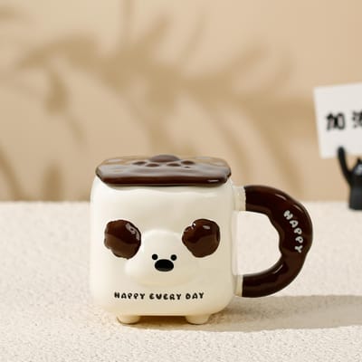 Grappige Schattige Puppy Keramische Kop Meisjes Melk Ontbijtkop Paar Mok met Deksel Creatieve Kop Souvenir Cadeau 400ML
