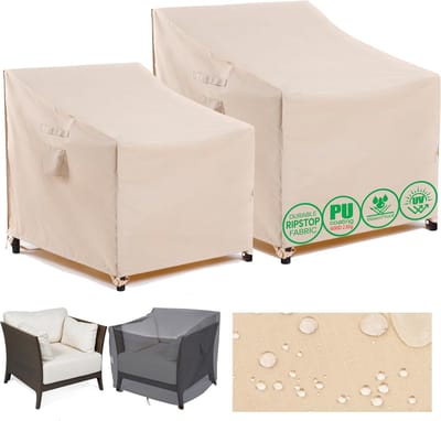 Famanu – Tuinstoelhoes set van 2 stuks - waterdichte beschermhoezen voor tuinmeubelen - grote stoelen en loungestoelen - weerbestendig voor buitengebruik - grijs - 102 x 102 x 66/91 cm