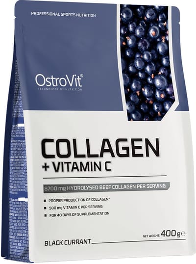 OstroVit - Collagen + Vitamin C - 400 g - black currant - Voor huid en sterke gewrichten jong en oud - gehydrolyseerd rundercollageen en Vitamine C