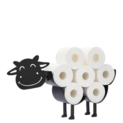 Sanics® Reserverolhouder Koe – Vrijstaand & Ophangbaar – WC Papier houder – Toiletrolhouder Zwart – WC Rolhouder staand 7 Rollen
