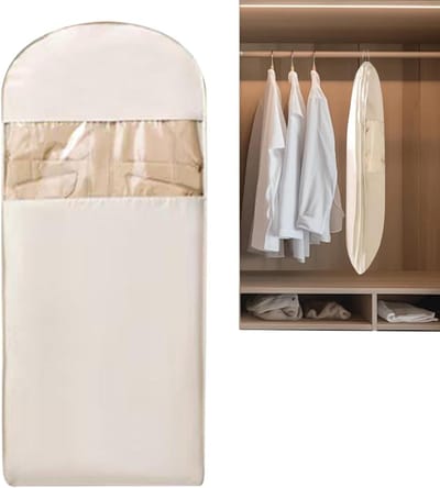 Opberghoes Kleding - Jasbeschermer Garderobe - Kast Ordenen - Zelfsamendrukkend Ontwerp - 35x30x5 cm - Crèmekleurig