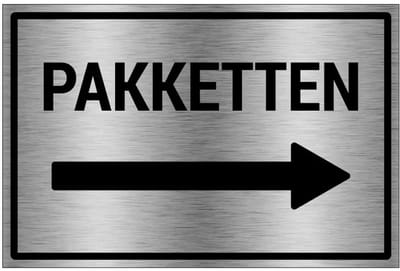Pakketten rechts bord - gecoat brushed aluminium - grijs zwart | 30 x 20 cm