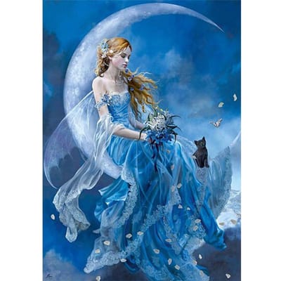 Peinture diamant 5D à faire soi-même, broderie au point de croix, fantaisie, lune, fille, couture 20X30CM gray