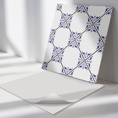 Wallfluent Vinyl Tegels - Patroon met Een Bloemenmotief Zelfklevende Vinyl Tegels - 30 cm x 30 cm - Wit Vinyl Tegels - Set van 9 - Vierkant PVC Tegels - Patroon Plaktegels - Vinyl Wandtegels - Plaktegels Keuken en Badkamer