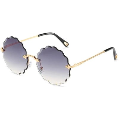 Oversized Ronde Zonnebril Dames Vintage Bloemenontwerp Trendy Randloze Zonnebril Tinten voor Dames Rijbril UV400 Oculos gray
