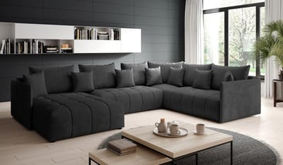 Hoekbank Aspen U Velvet antraciet hoekzetel met bed en opbergruimte