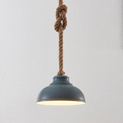 Lindby - hanglamp - 1licht - Metaal, touw - H: 16 cm - E27 - beton