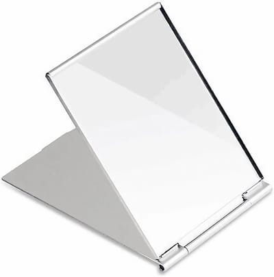 Draagbare, opvouwbare make-upspiegel met ultradunne aluminium behuizing, reisspiegel van 10 x 7,6 cm (4 x 3 inch), een kleine spiegel die geschikt is voor op reis, in de badkamer, voor make-up, schoonheid en persoonlijke verzorging.