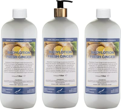 Bodylotion Fresh Ginger 1 Liter - met gouden pomp - set van 3 stuks