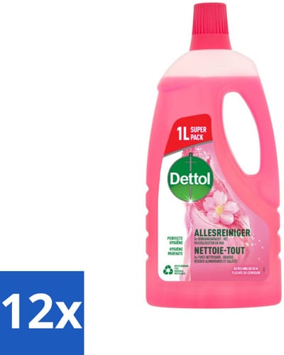 Dettol - Allesreiniger - Tegen Vet, Voedeselresten & Vuil - Kersenbloesem - 1L - Voordeelverpakking - 12 stuks