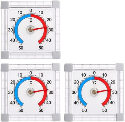 Set van 3 Buitenthermometers - Wit - Analoge Thermometers voor Ramen en Deuren - Voor Binnen en Buiten