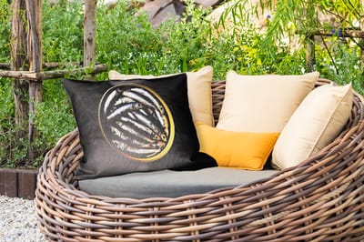 Buitenkussens - Tuin - Sardines - Vissen - Rond - Zwart - 50x30 cm