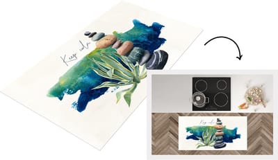 Keukenloper - Loper keuken - Stenen - Planten - Zee - Waterverf - 120x60 cm - Keukenloper vinyl