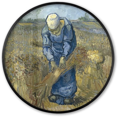Poster in lijst Rond - Fotolijst 60x60 cm - Posters - De schovenbindster (naar Millet) - Vincent van Gogh - Ronde posterlijst zwart - Decoratie - Wanddecoratie woonkamer - Muurdecoratie slaapkamer