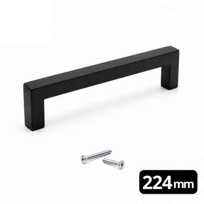 BY MJM Dallas Meubelgreep - 224mm Boormaat - Mat Zwart RVS - Greepjes - Handgreep - Handgrepen keukenkastjes - Handvatten - Meubelgreep Zwart - Handgrepen voor deurtjes