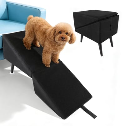 Dailygoods- Hondentrap Inklapbaar - Antislip Hondenhelling - Opvouwbaar Huisdiertrap - Zachte Trap voor Kleine Honden - 74,5 x 27,5 x 34 cm - Duurzaam Katoen/Linnen