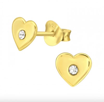 WeLoveSilver - oorstekers - 925 zilver - hart met kristal - gold plated