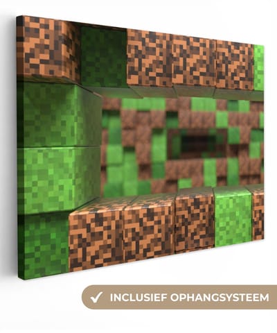 Canvas schilderij 40x30 cm - Wanddecoratie Gaming - Blokken - Gamen - Kinderen - Muurdecoratie game room - Gaming kamer decoratie - Gameroom accessoires - Schilderijen