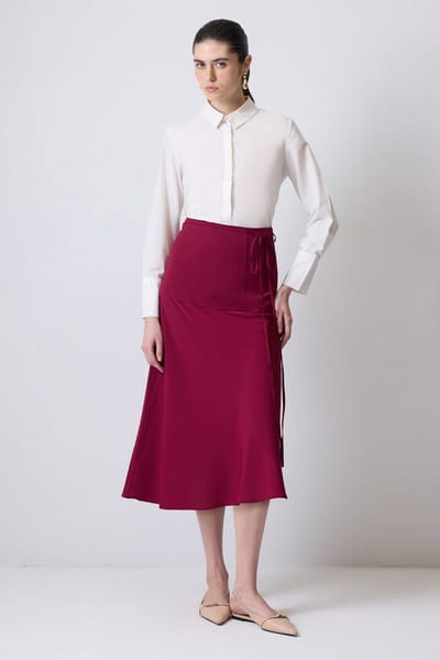 Touché Privé - Satijnen rok met biesriem - Bordeaux - Dames