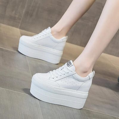 11cm Echt Leer Enkel Platform Sleehak Sneakers Dames Schoenen Nieuwe Dames Casual Motorfiets Herfst Lente Ademende Laarzen 34