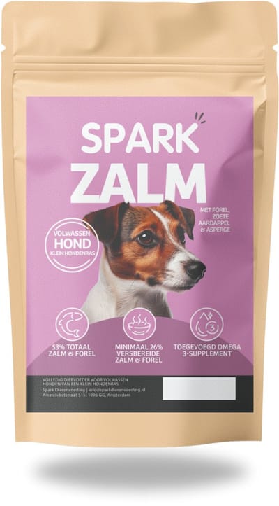 Spark - Volwassen Hondenbrokken - Klein Hondenras - Zalm met Forel, Zoete Aardappel & Asperge - Hypoallergeen - Graanvrij - 2KG