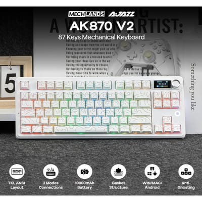 AJAZZ AK870 V2 TKL mechanische toetsenbord met lagers, draadloos gaming-toetsenbord BT5.0/2.4GHz/USB-C, met 1000mAh batterij, re
