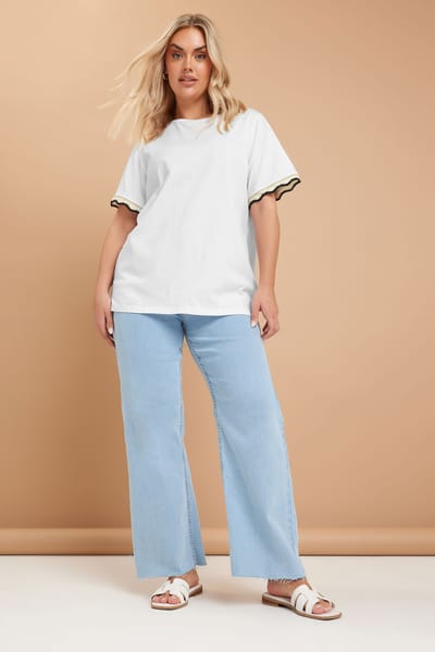 Yours Katoenen Tshirt Met Gehaakte Rand En Metallic Detail In Wit Size 54-56