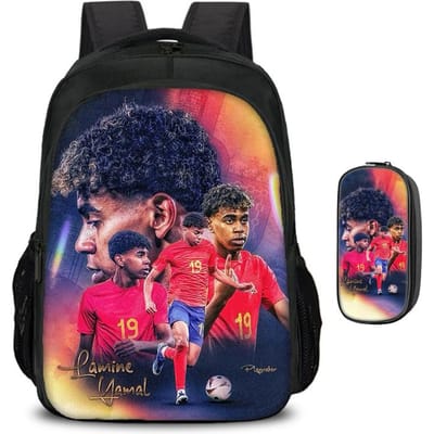 Kinderen School Rugzak 2 Stuks Set Rugzak, Etui Schooltassen L-Lamin Yamal Dubbellaagse Rugzak Voetbalster
