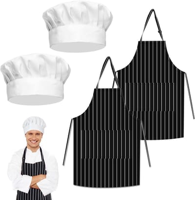 Set van 4 Zwarte Waterdichte Keuken Schorten met 2 Zakjes - Verstelbare BBQ Schorten voor Koks en Kappers