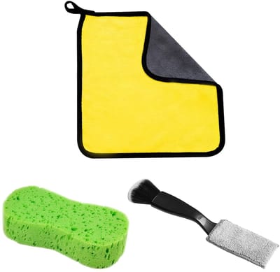 Dailygoods- Auto-Reinigingsset Compleet - Microvezeldoeken/Spons - Detailkwast/Borstel - Zacht/Roestvrij Staal - Voor Interieur - Professionele Kwaliteit - Auto-interieurset