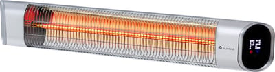 Blumfeldt Dark Wave infraroodstraler, terrasverwarmer, MinimalGlare verwarmingsbuis: Koolstofbuis met goudcoating, 9 verwarmingsniveaus, timer, IP65, LED-display, plafondverwarmer met 2000 W, zilver
