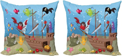 ABAKUHAUS Decoratieve kussenhoes met piratenmotief, 2 stuks, moderne accenten, dubbelzijdige digitale print, 40x40 cm, meerkleurig