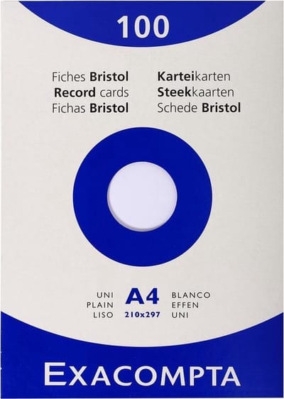 Exacompta etui 100 steekkaarten bristol effen niet geperforeerd 210x297mm - Wit - 13306E